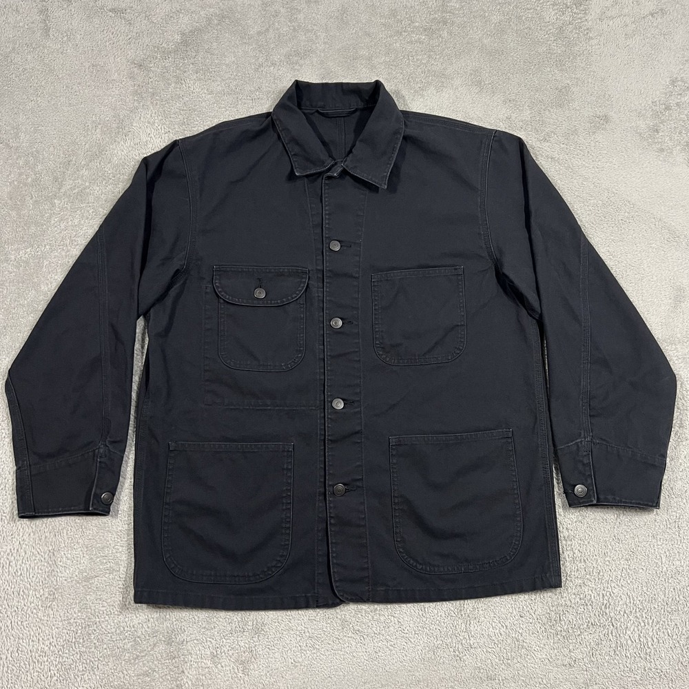 Uniqlo Utility Jacket Mens Large Black Denim Workwear Chore Coat